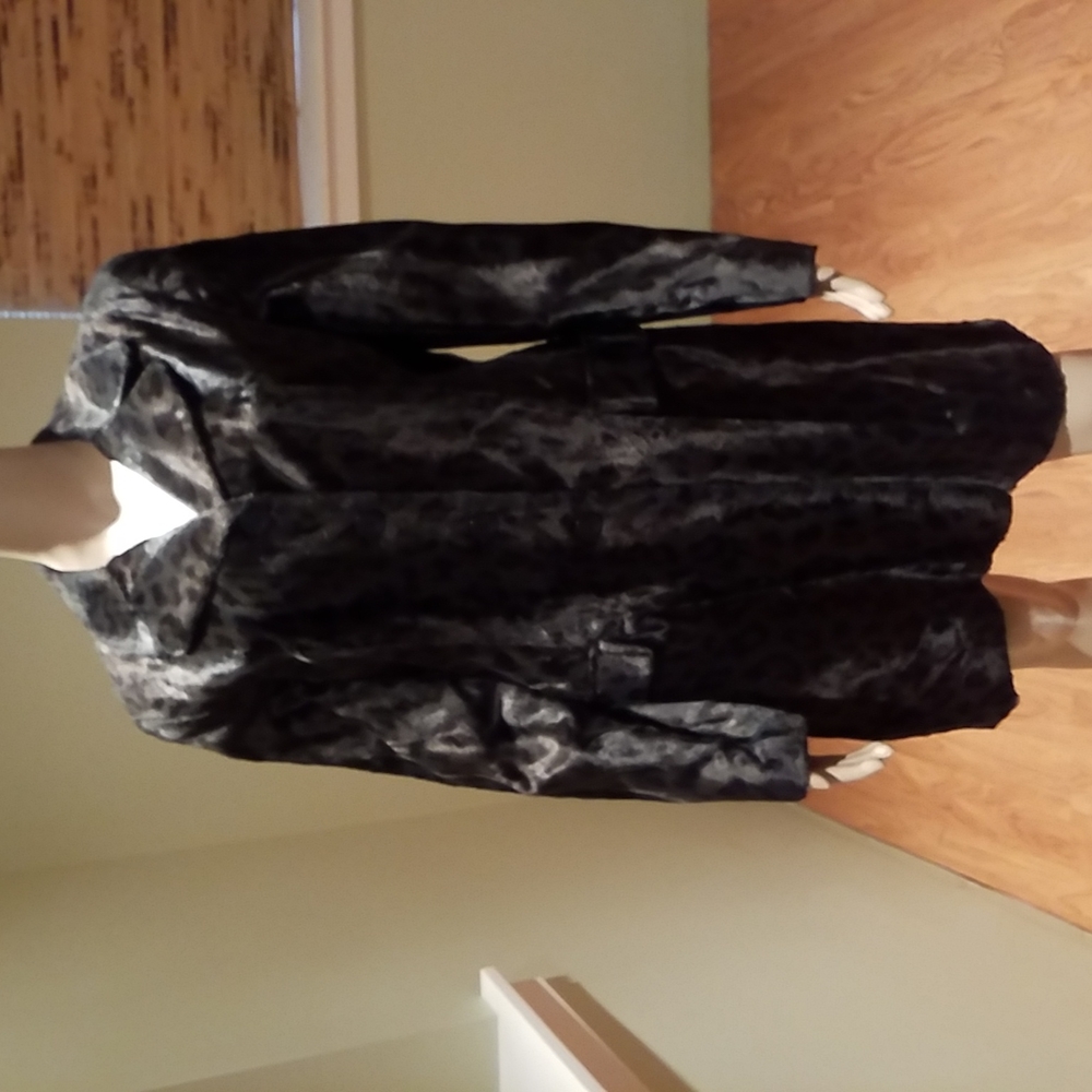 Tahari Subtle Animal Print Faux Fur Coat Size L